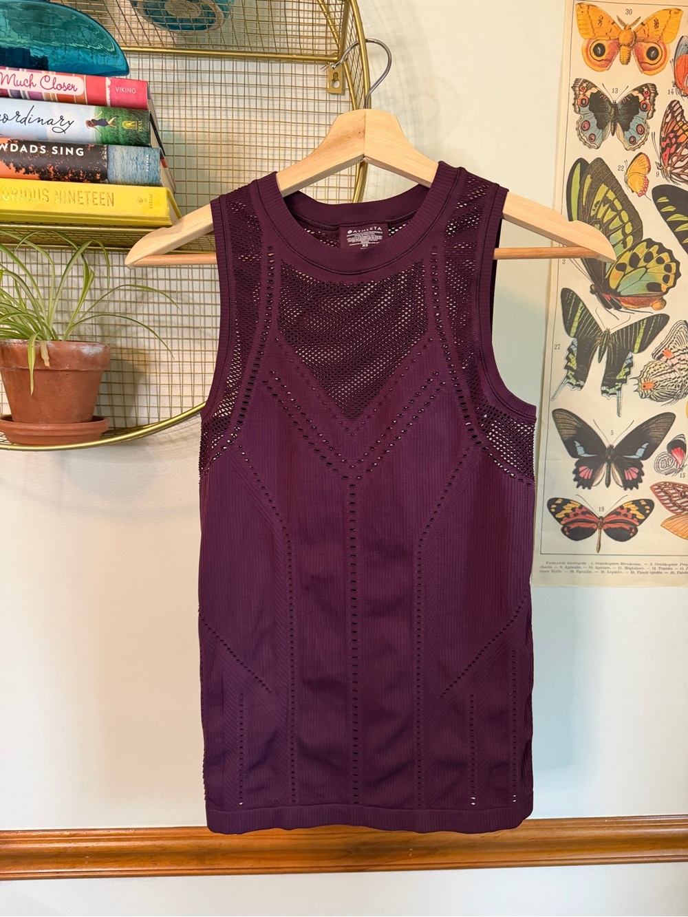 Athleta Plum Sleeveless Eyelet Knit Tank